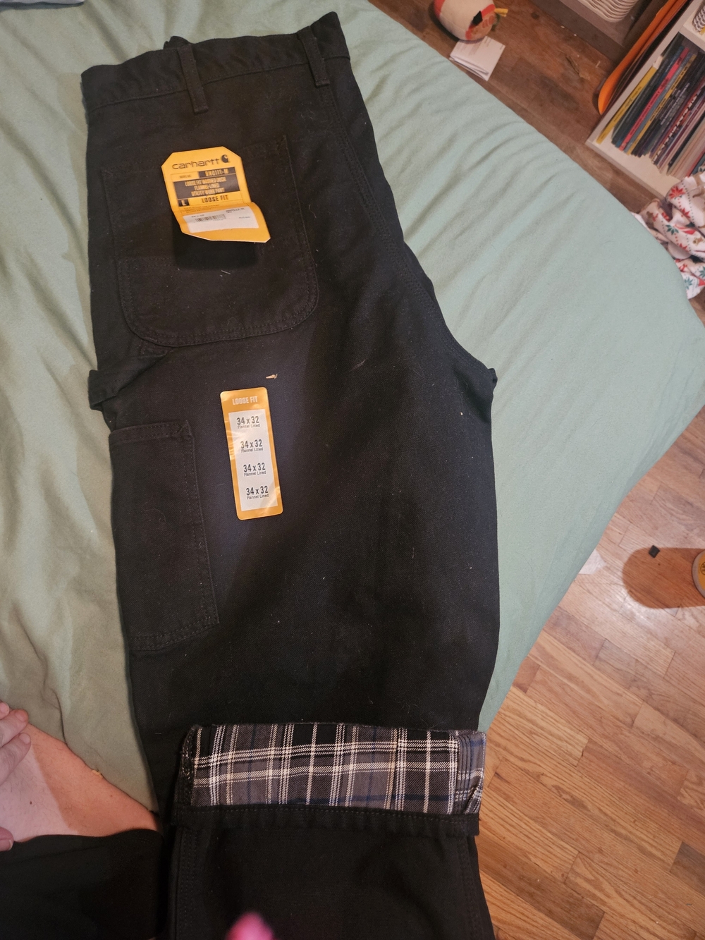 NEW Carhartt Loose Fit Duck Flannel-Lined Utility Work Pants In Black 34x32